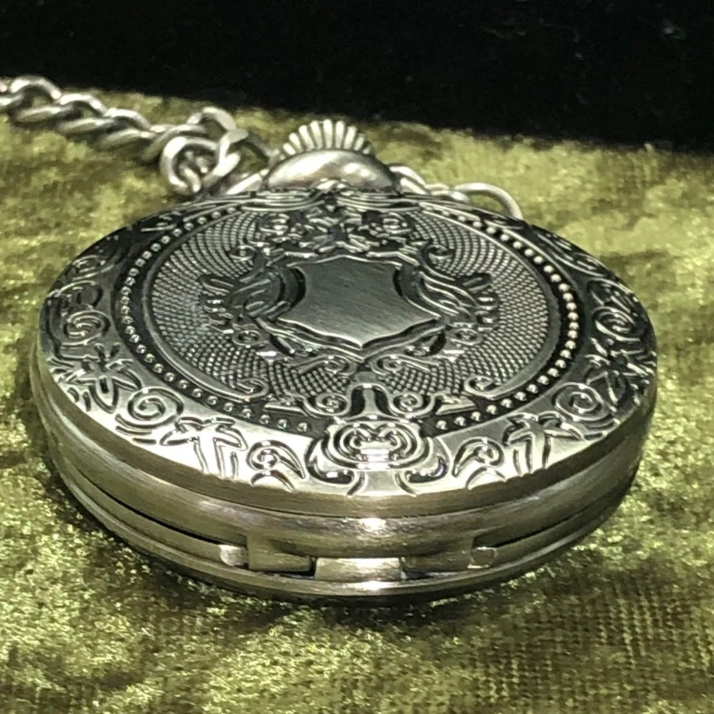 Silver Tone Pocket Watch with Chain - Chicago NWOT
